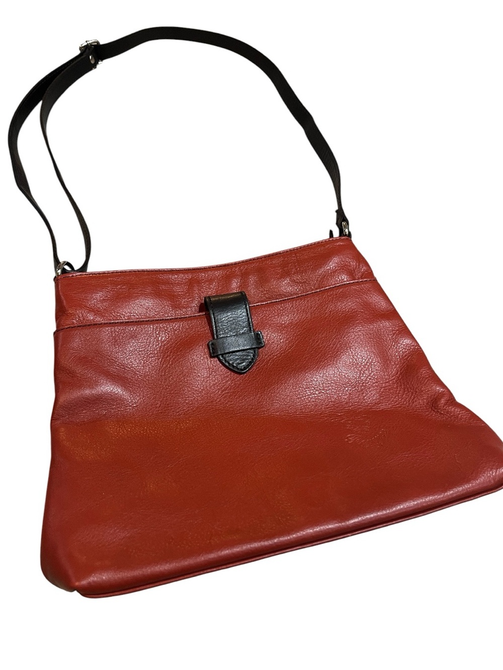 LUXURIOUS GENUINE ITALIAN LEATHER CROSSBODY BAG RED BLACK MADE IN FLORENCE ITALY